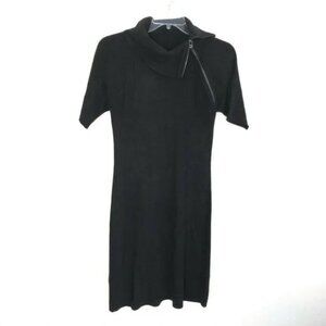 New Calvin Klein Black Short Sleeve Knit Sweater Dress Sz S Assym Neck